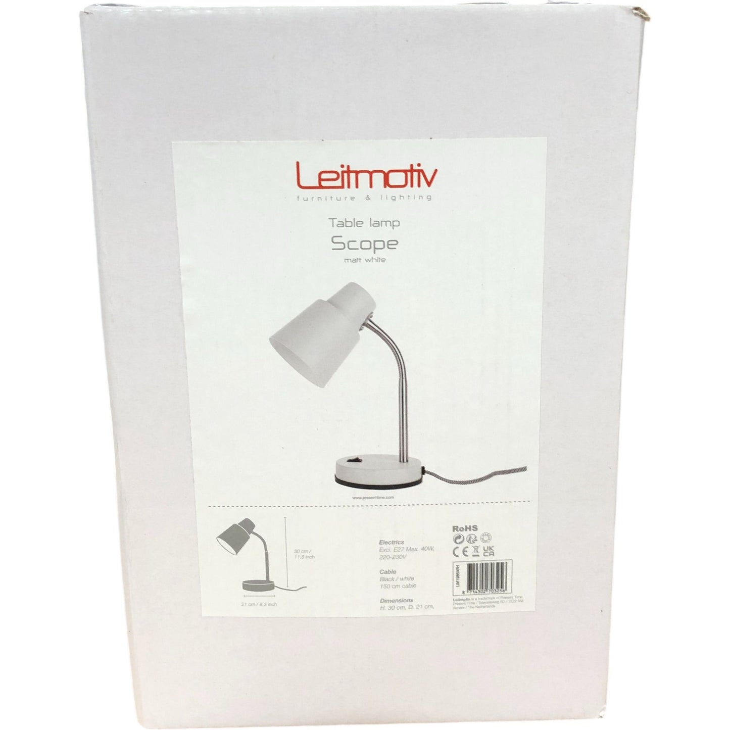 Leitmotiv Table Lamp Scope Matt White 30cm Adjustable Desk Light