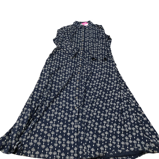Long Sleeve Midi Dress UK12 Women's Navy Floral Pattern Organic Cotton
