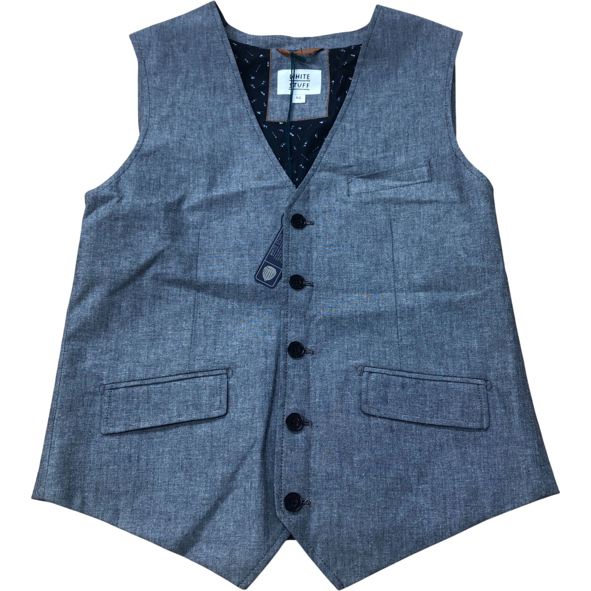 Mens Vested Waistcoat Smart Casual Button Up Grey Cotton Blend