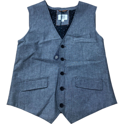 Mens Vested Waistcoat Smart Casual Button Up Grey Cotton Blend