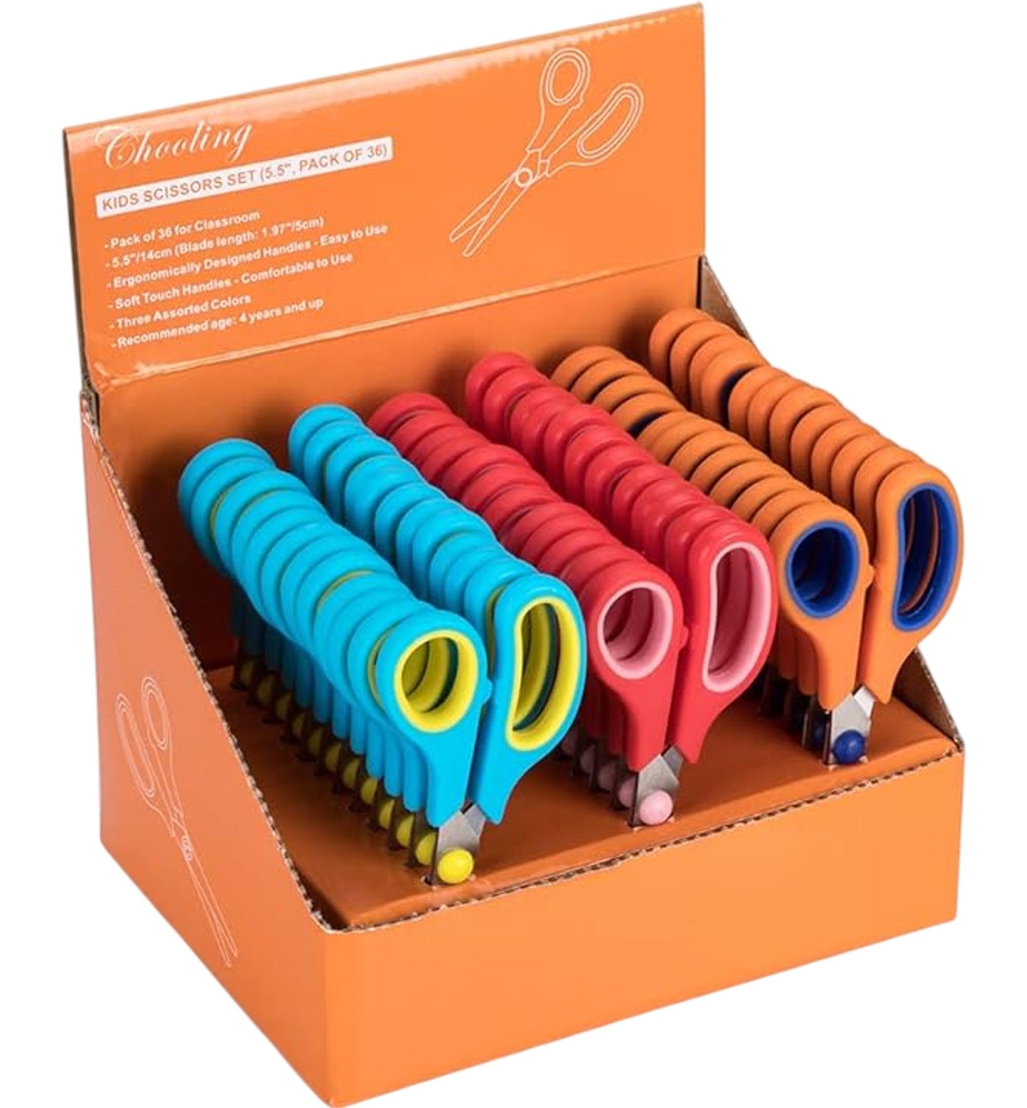 Chooling Kids Scissors Set Pack Of 36 Classroom 5 Inch Soft Touch Handle