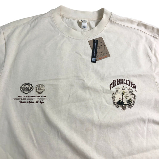 River Island In Other Words T-Shirt M Mens Cream Graphic Logo Design