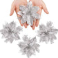 Silver Glitter Poinsettia Artificial Flowers 5.5" Pack Of 12