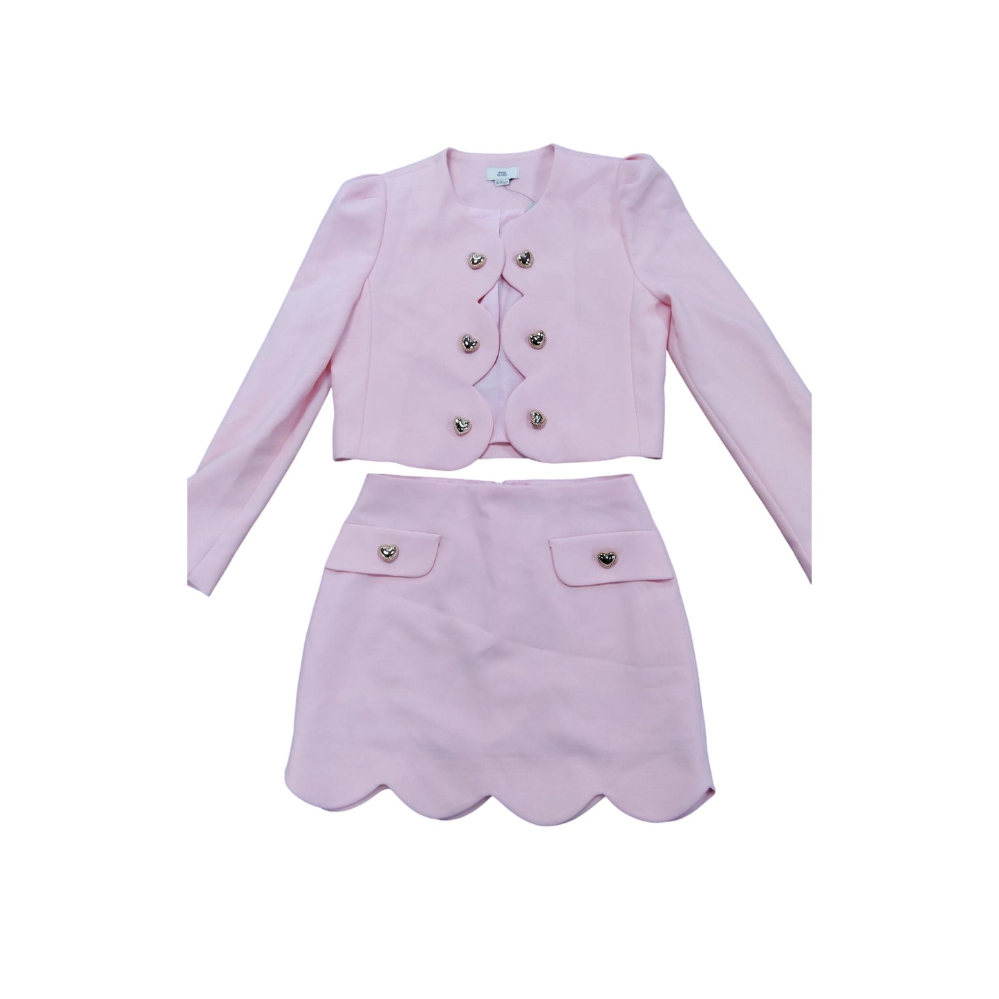 River Island Girls 9-10 Years Pink Scalloped Edge Blazer Skirt Suit Set
