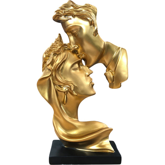 Gold Couples Kiss Sculpture Home Décor Romantic Wedding Gift Art Piece 10"