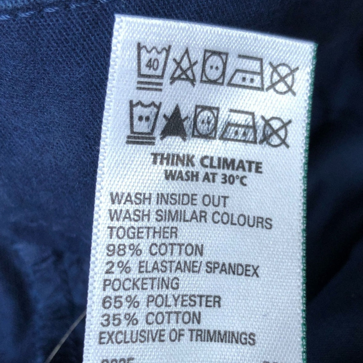 Men's Navy Cotton Stretch Chino Trousers W34 L31