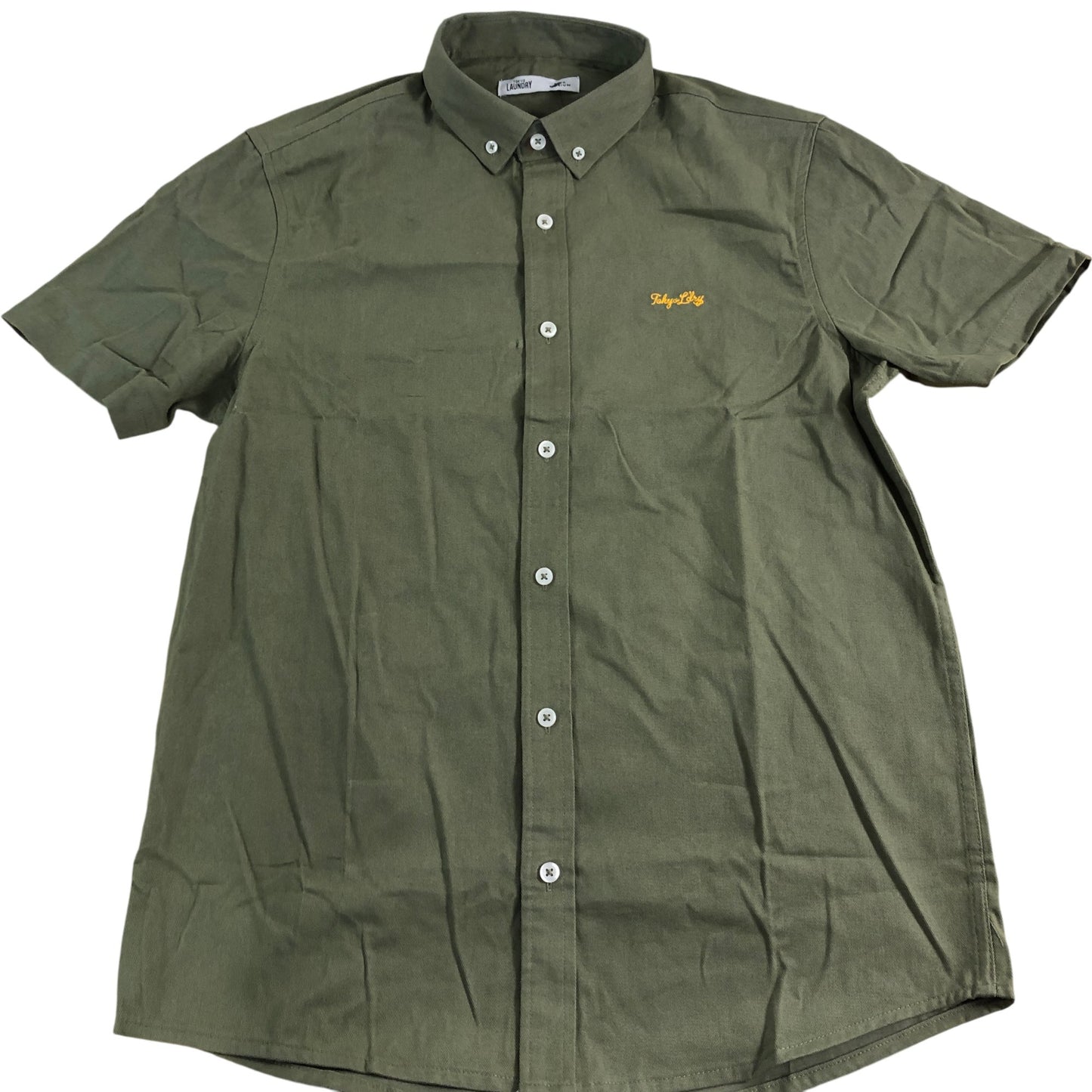TOKYO LAUNDRY Short Sleeve Shirt Medium Men's Casual Olive Green Cotton Top