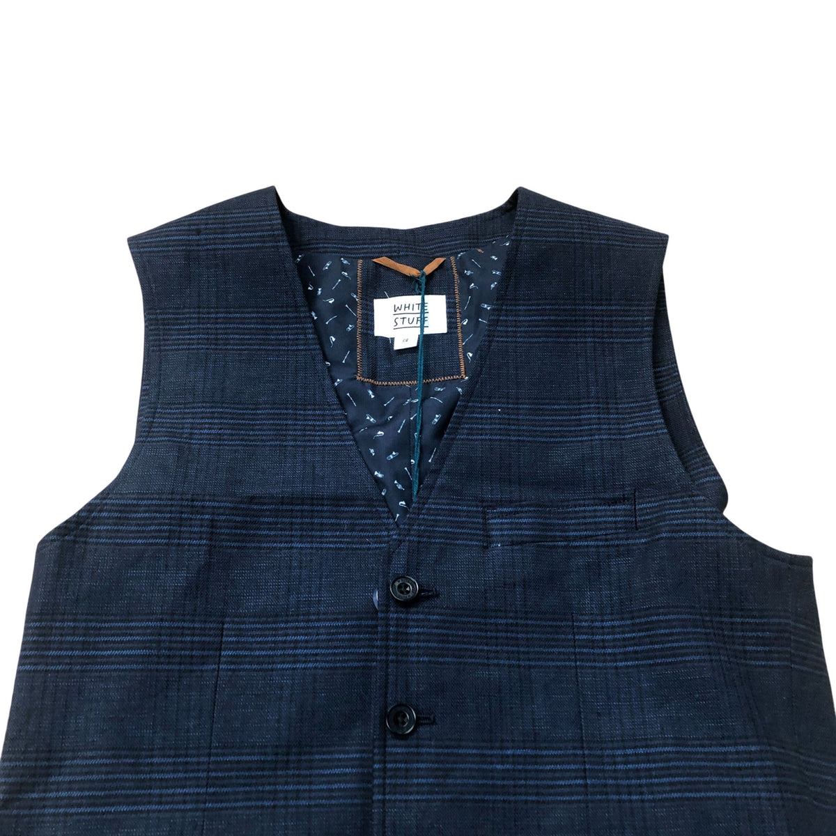 Suit Waistcoat Navy Blue Check Pattern Regular Fit