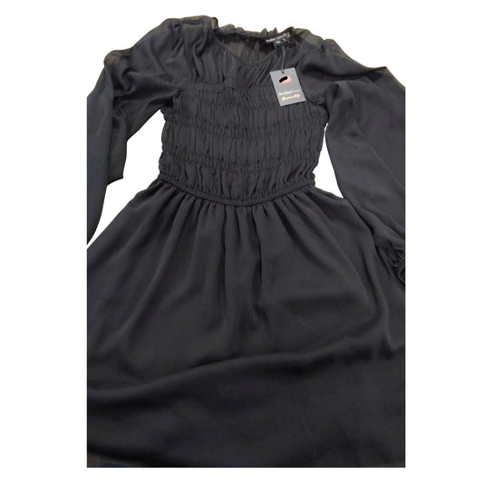 River Island Black Chiffon Dress Size 10 Women's Long Sleeve Smocked