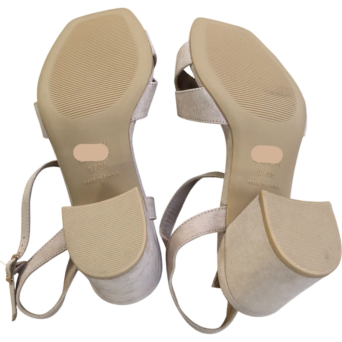 Beige Block Heeled Sandals Faux Suede Strappy Shoes