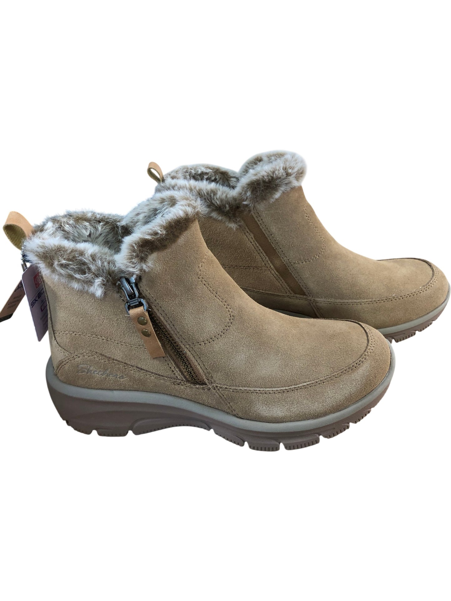 SKECHERS Relaxed Fit Women's Boots Size 3 Tan Zip Up Faux Fur Lining Comfort