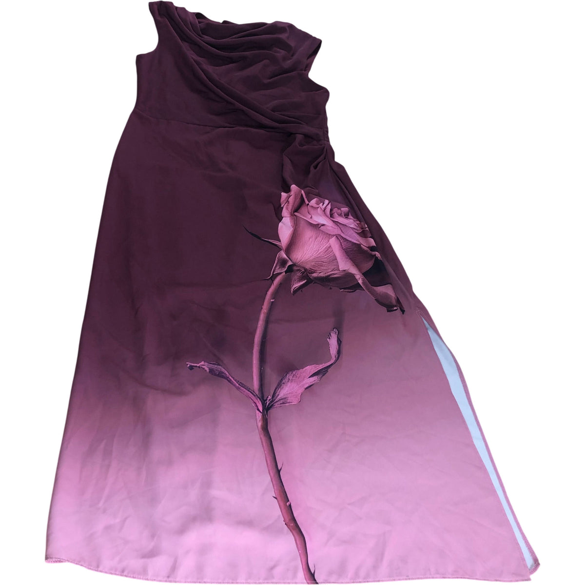 Lipsy London UK16 Women's Rose Print Midi Dress Burgundy