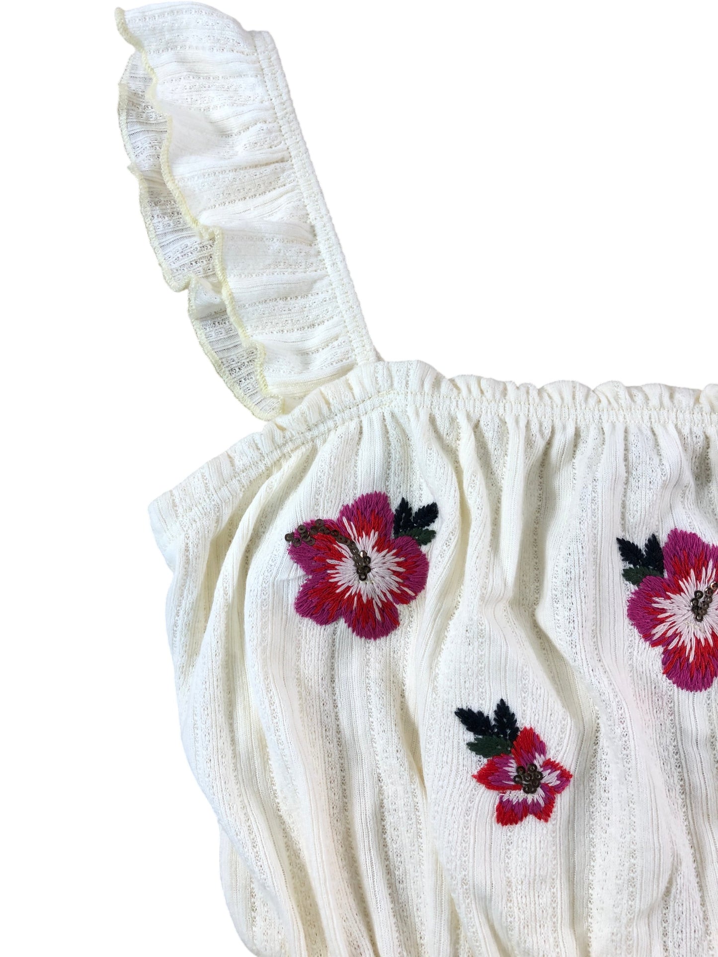 RIVER ISLAND Girls Floral Embroidered Top Size 13-14 Years Cream Ruffle
