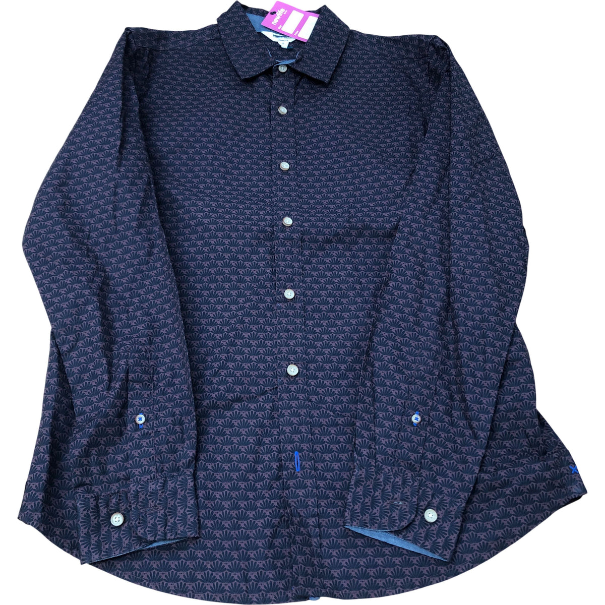 Men's Casual Shirt Size S Cotton Purple Pattern Long Sleeve