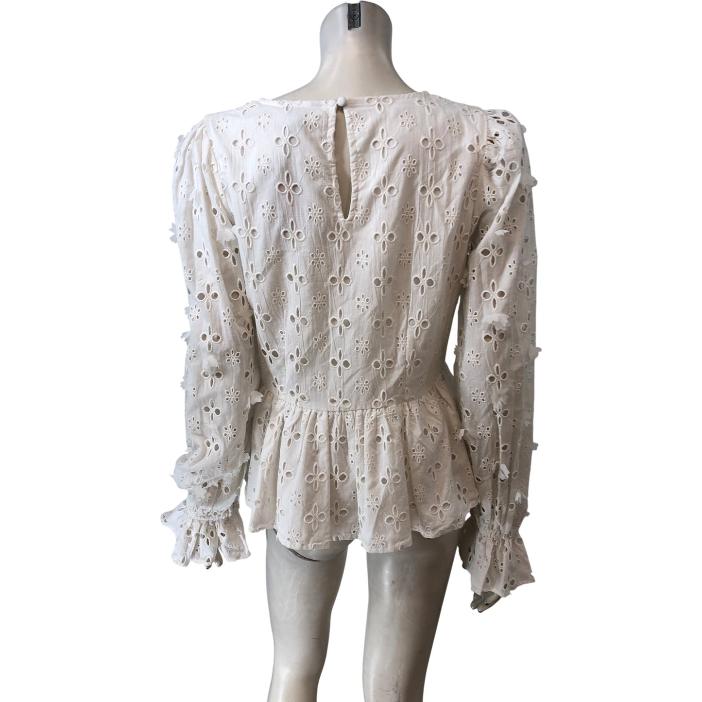 River Island UK12 Women's White Floral Embroidered Peplum Blouse Top