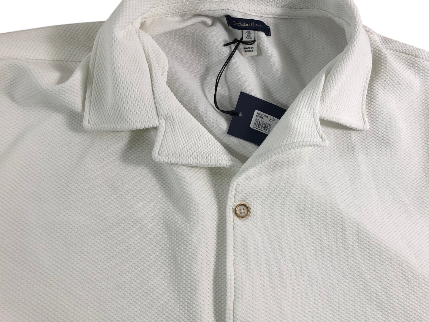 River Island Men's White Casual Short Sleeve Polo Shirt Size XXL Textured