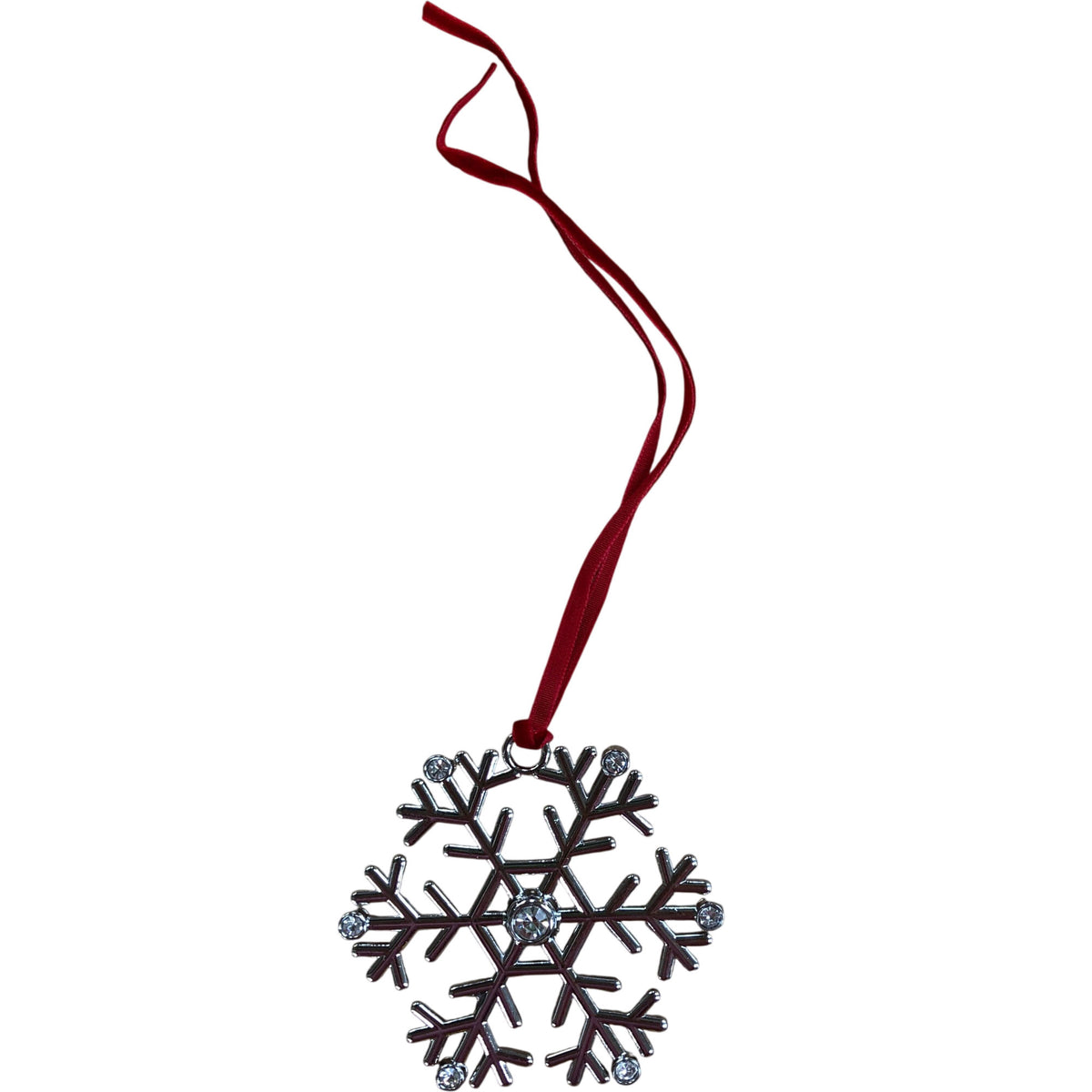 Shiny Snowflake Christmas Ornament Red Ribbon Holiday Decoration