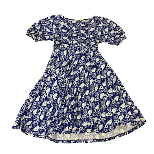 Boden Floral Print Dress UK12 Women's Short Sleeve A Line Blue White