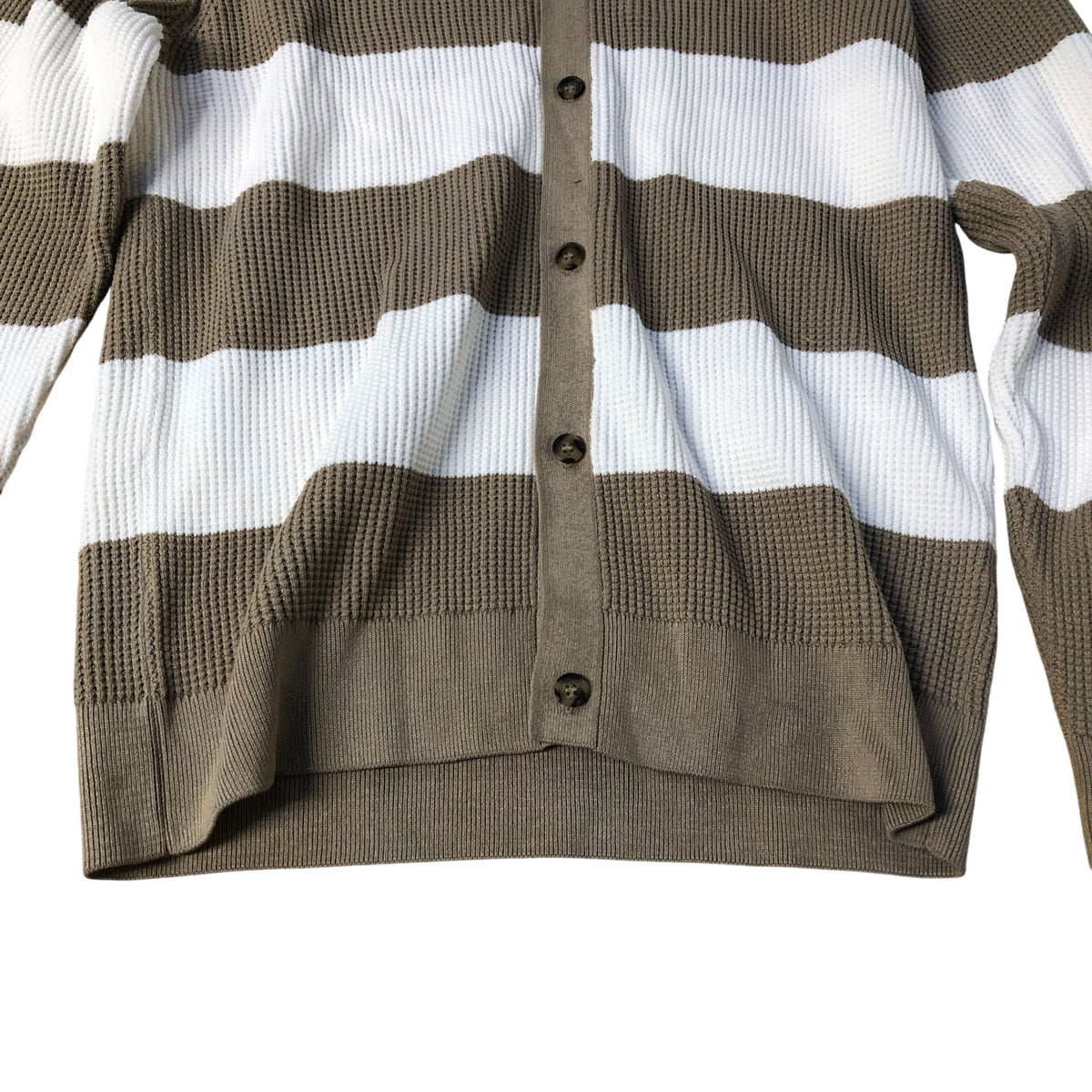 River Island Striped Cardigan Size Medium Men’s Cotton Blend Button Up Khaki