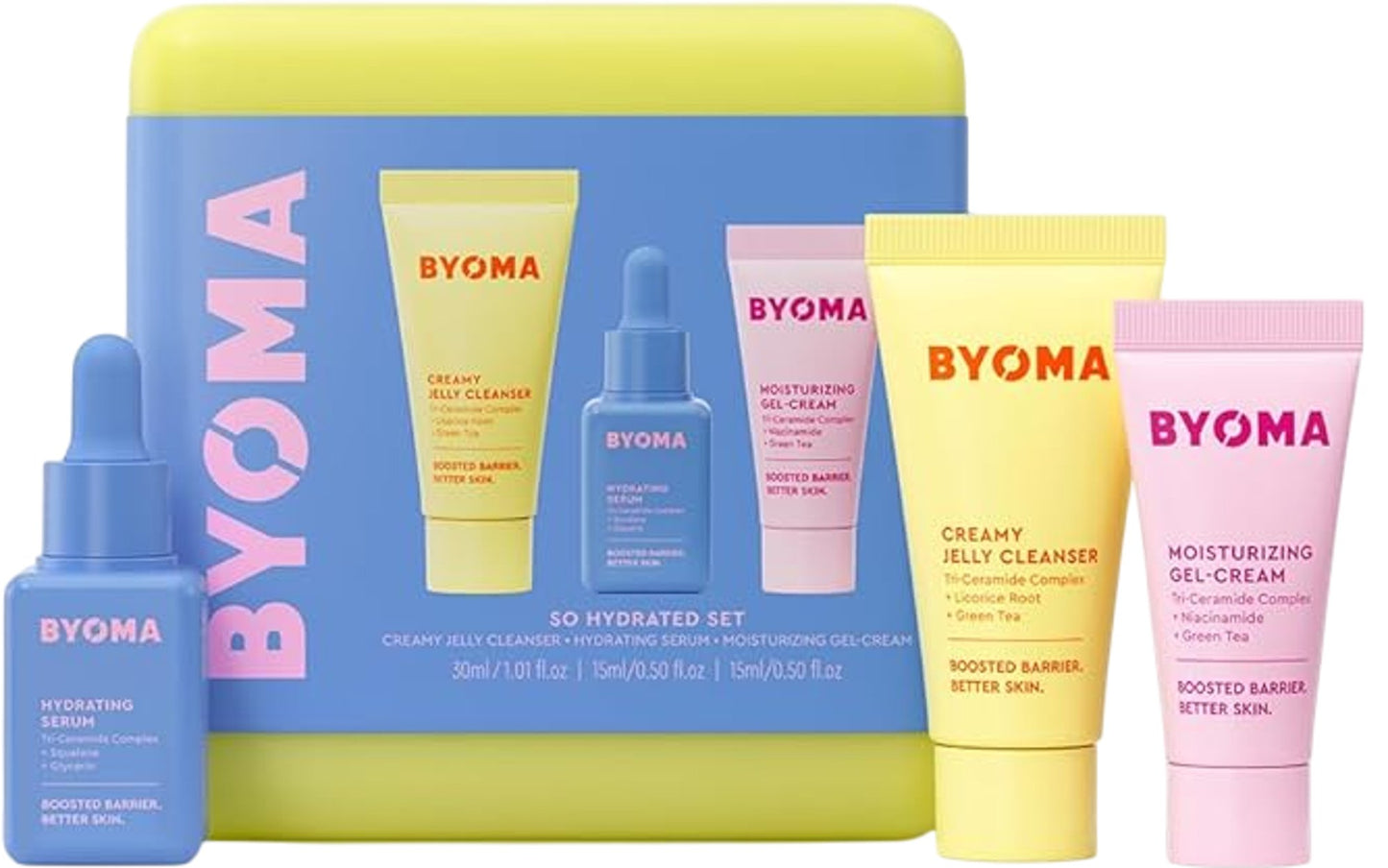 BYOMA So Hydrated Set Skin Care Gift Set Cleanser Serum Moisturizer Vegan