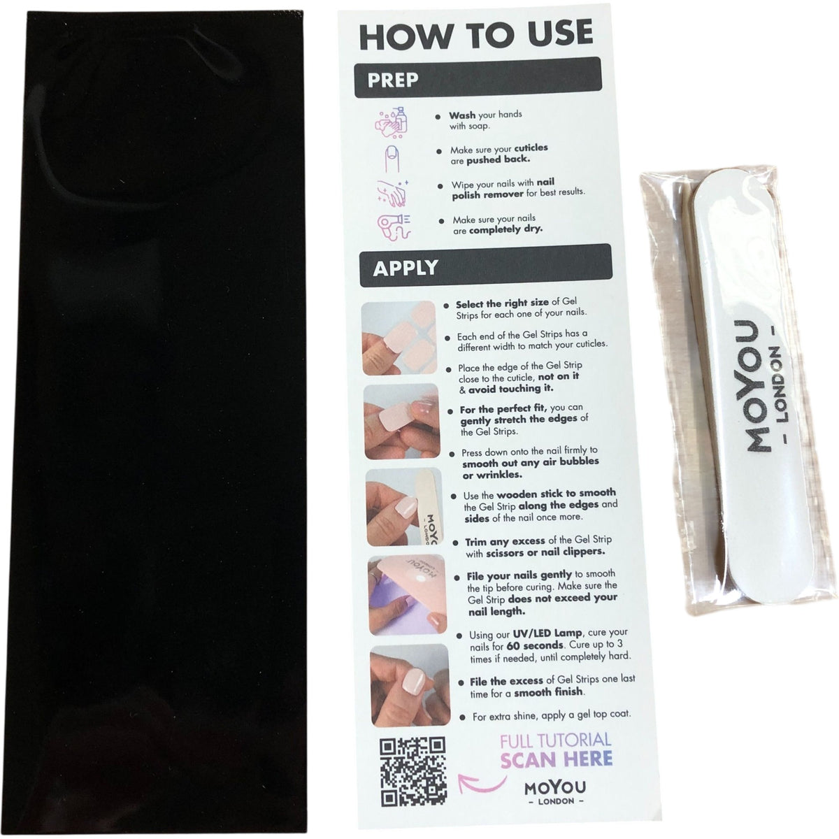 MoYou London Gel Nail Strips 20 Semi-Cured Stickers Bad Blood Glossy Black