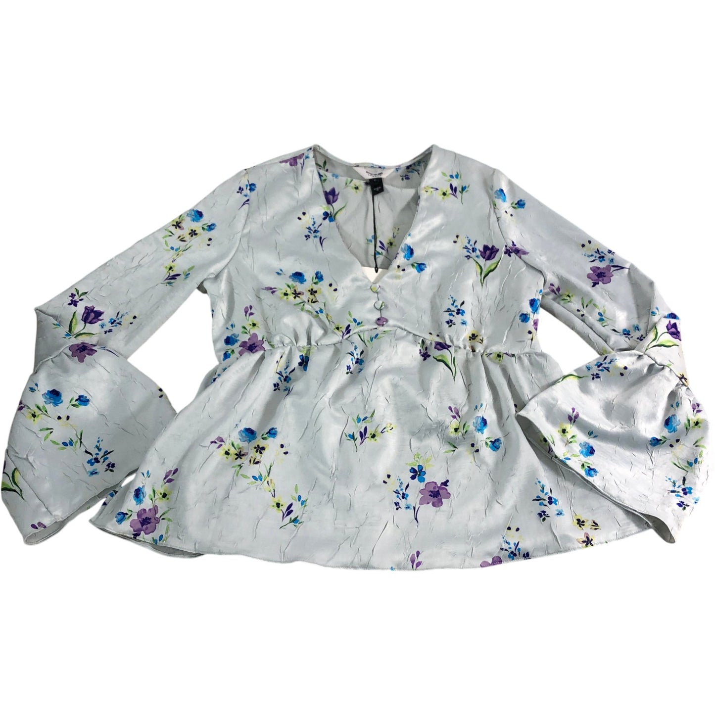 River Island Floral Blouse UK8 Women's Lightweight Bell Sleeve V Neck Top