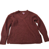 Sweater Women's V Neck Ribbed Knit Rust Colour UK10