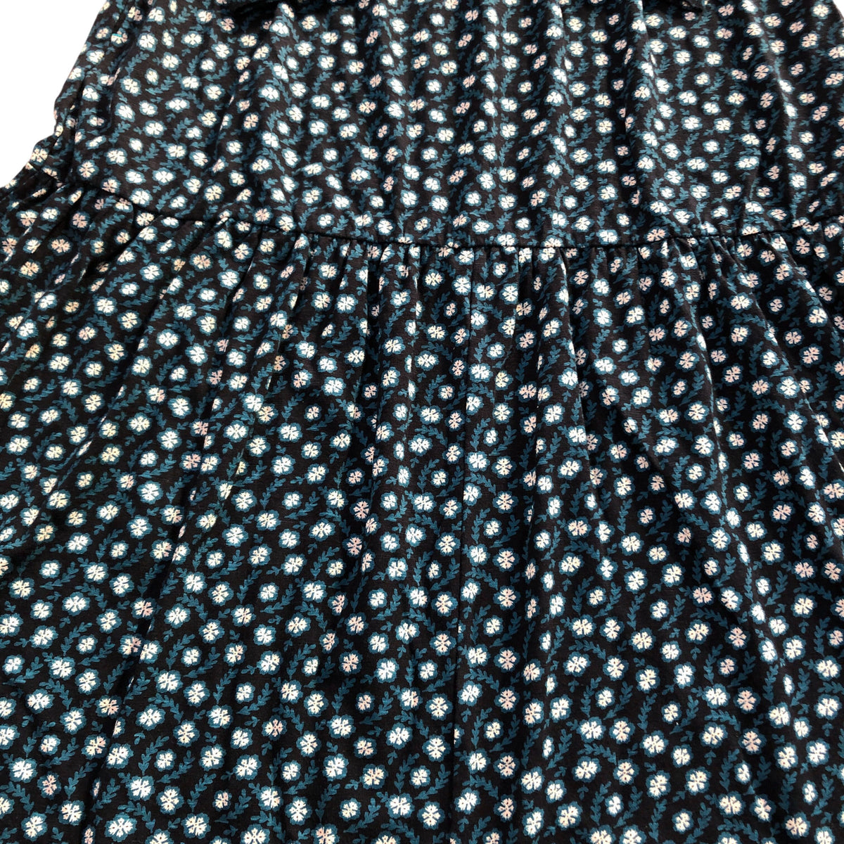 Long Sleeve Floral Print Dress Size 8 Women's Cotton Blue Green