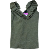 River Island V Neck Frill Strap Top UK Size M Women's Olive Green