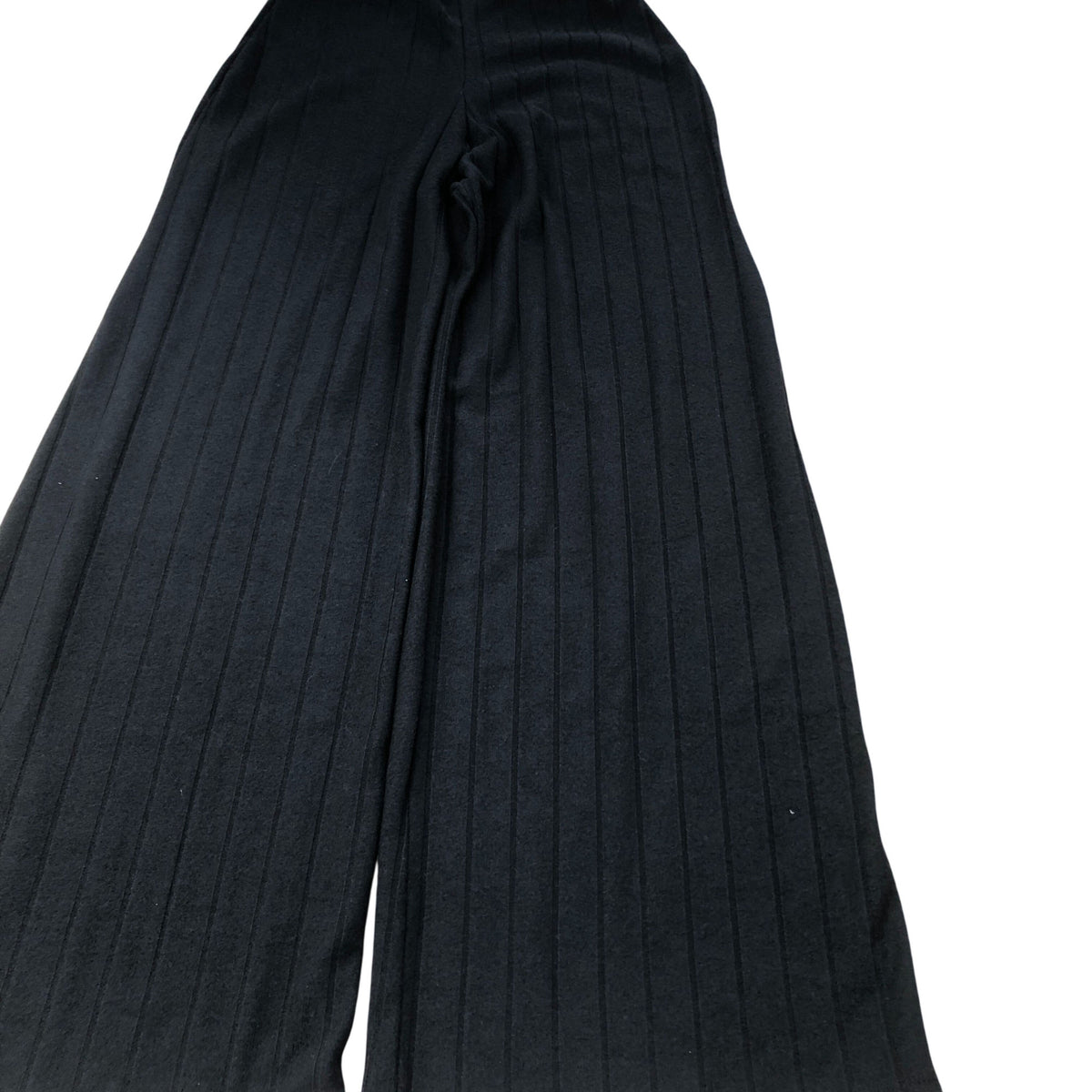 River Island Women's Wide Leg Trousers Black Ribbed Stretch Polyester
