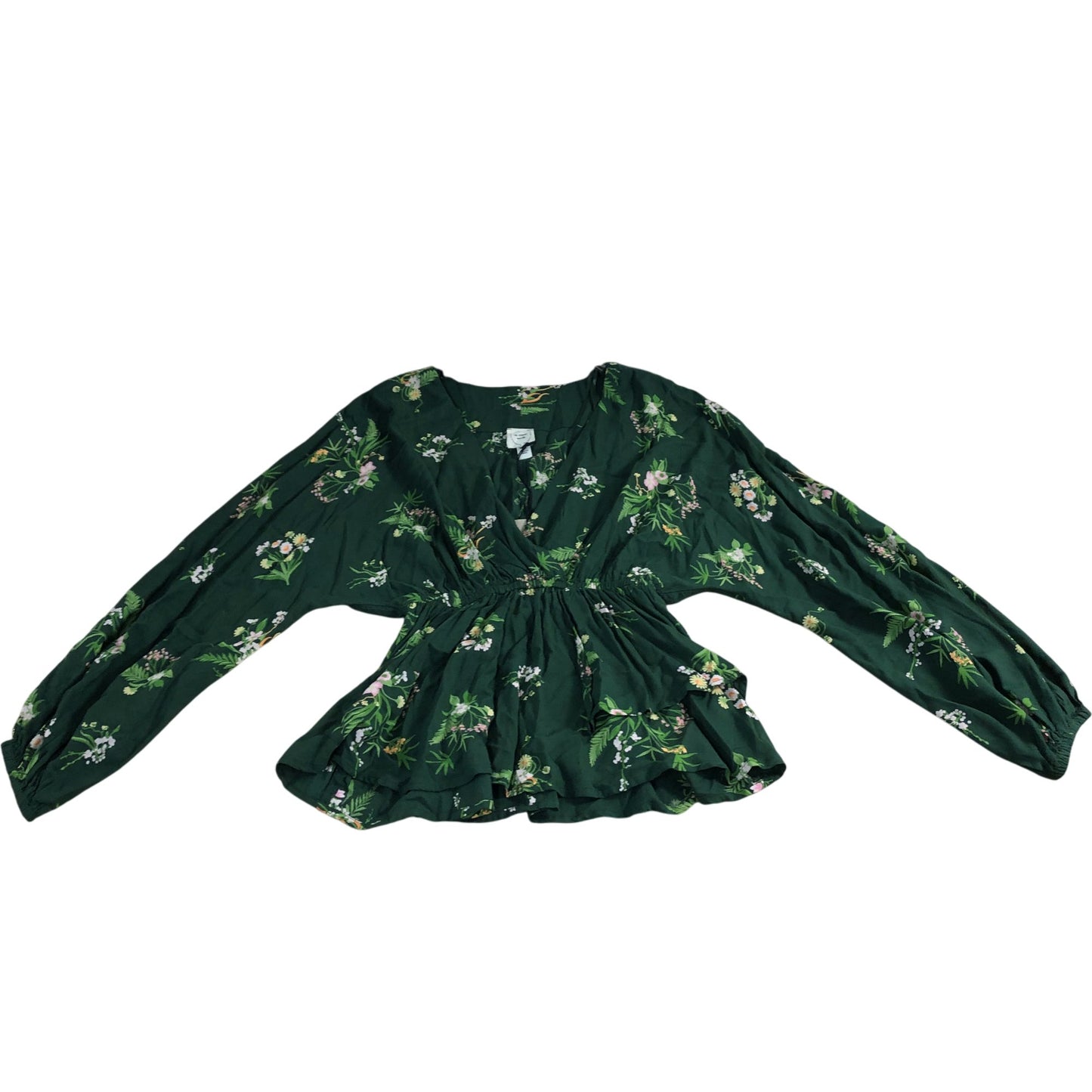 River Island Women's Green Floral Wrap Blouse Size UK6 Viscose Peplum Top