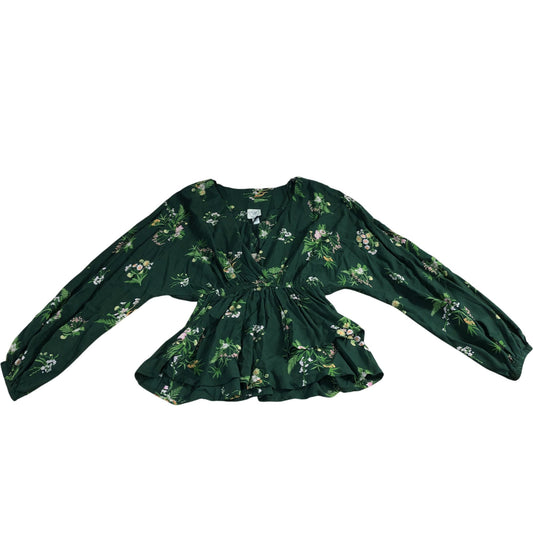 River Island Women's Green Floral Wrap Blouse Size UK6 Viscose Peplum Top