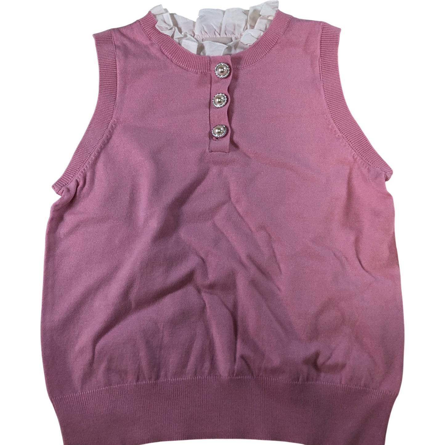 River Island UK8 Women's Pink Sweater Top With White Long Sleeves And Buttons