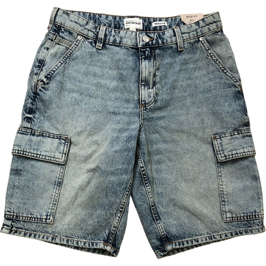River Island Denim Specialist Cargo Shorts W32 Men's Blue Distressed Design