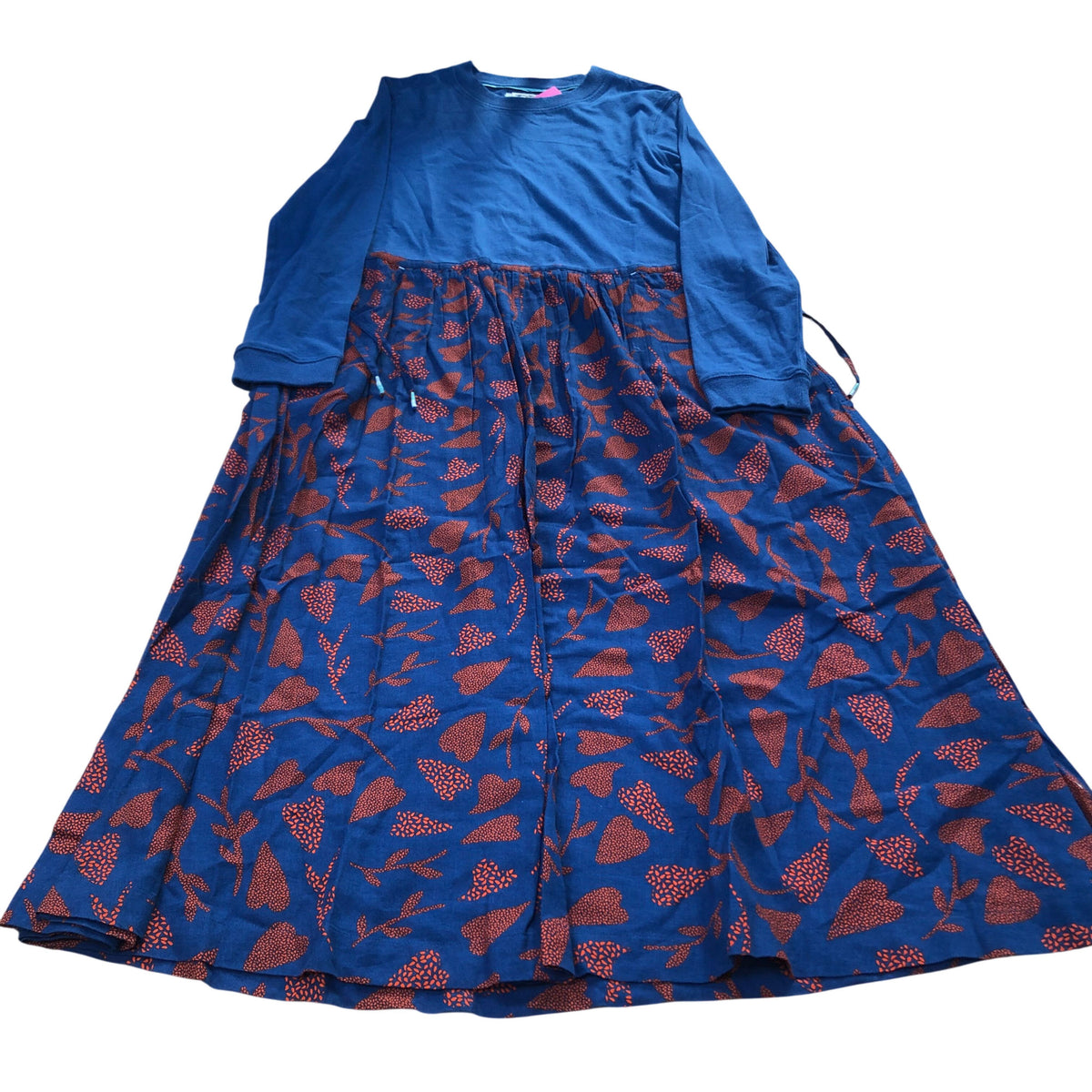 Blue Long Sleeve Dress UK Size 10 Women's Floral Print Cotton