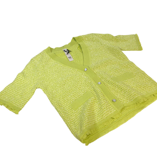 River Island Women's Cardigan Size 6 Lemon Yellow Short Sleeve Knitted Top