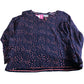Women's Cotton Top UK10 V Neck Navy Pink Polka Dot Long Sleeve Blouse