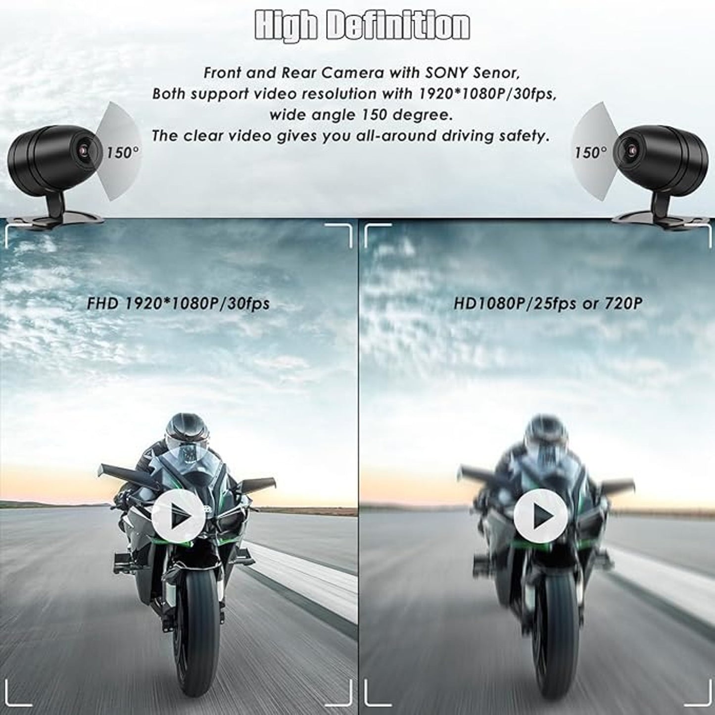 YDI Pro Motorcycle Dash Cam Dual Camera FHD 1080P WiFi Waterproof GPS