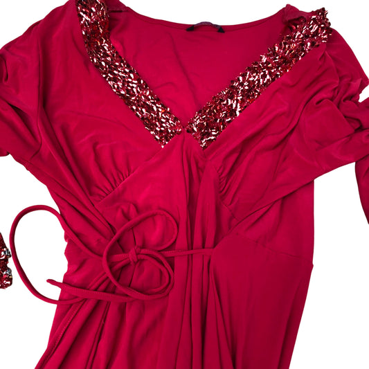 Roman Red Long Sleeve Sequin Dress Size 14 Women's Elegant Evening Wear