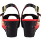 Hot Chocolate Design Women's Slingback Wedge Heels UK3.5 Black Red Flame Print