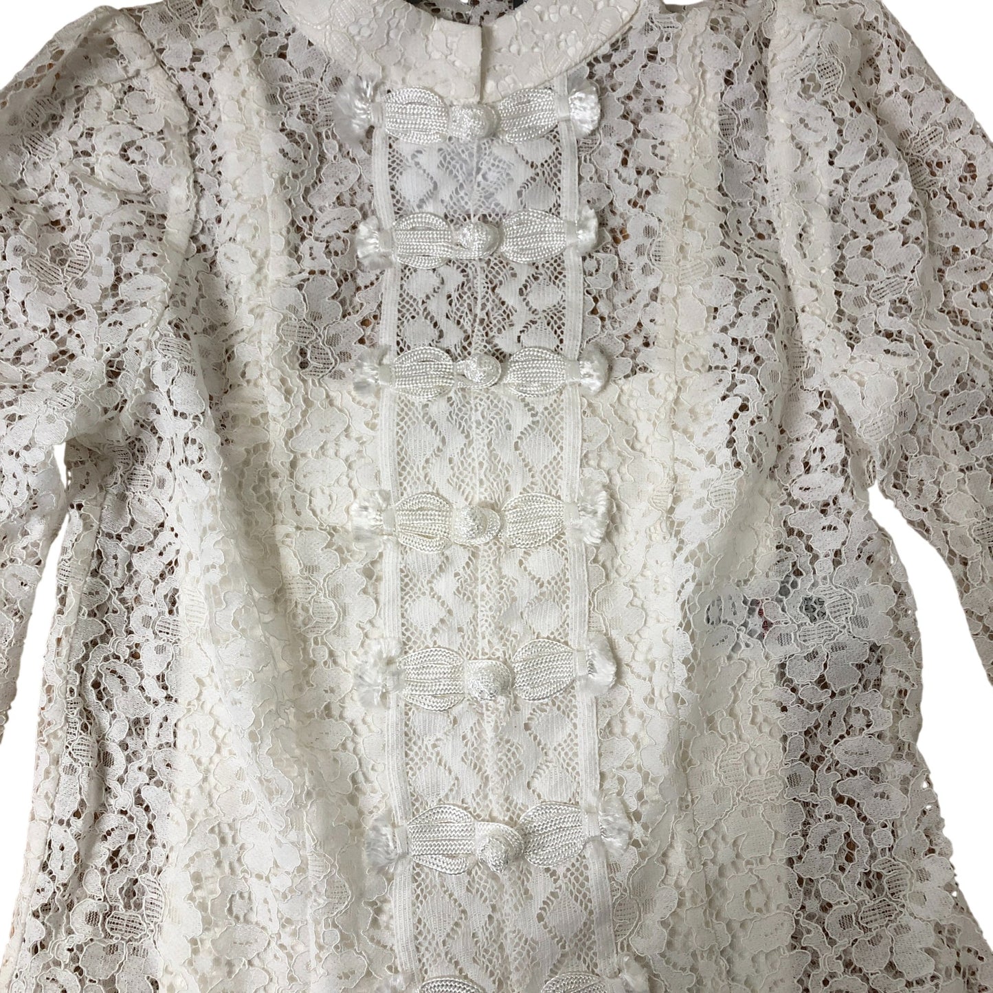 Branded White Lace Blouse Women's Long Sleeve High Neck Button Front Size 8