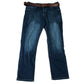 Crosshatch Farrowed 40S Men's Denim Jeans With Brown Leather Belt Dark Wash