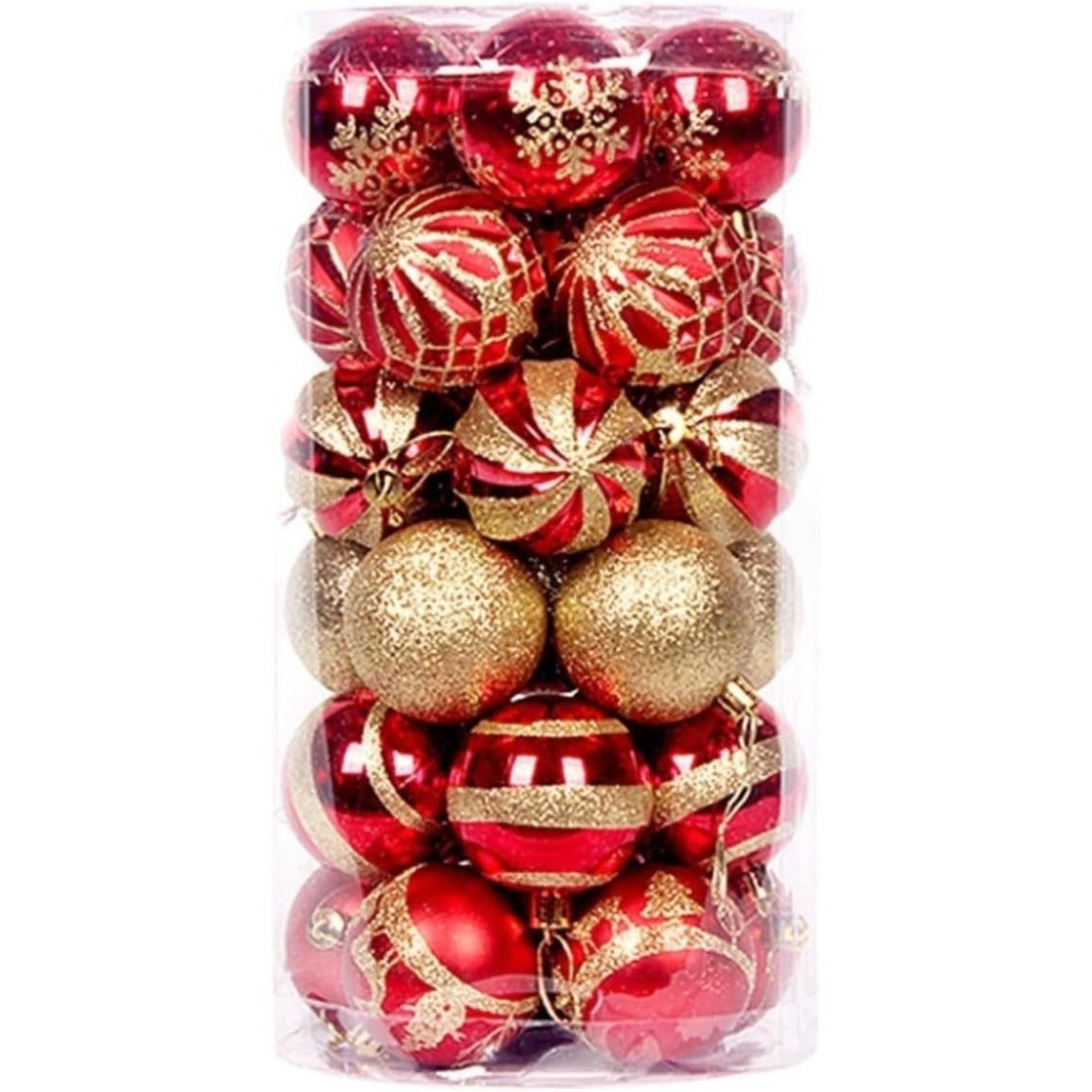 Christmas Ball Ornaments Gold & Red Glitter Baubles Set of 30