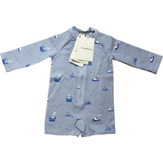 H&M Adorables Baby Swimwear 2-6 Months Blue Long Sleeve One Piece UV Protect
