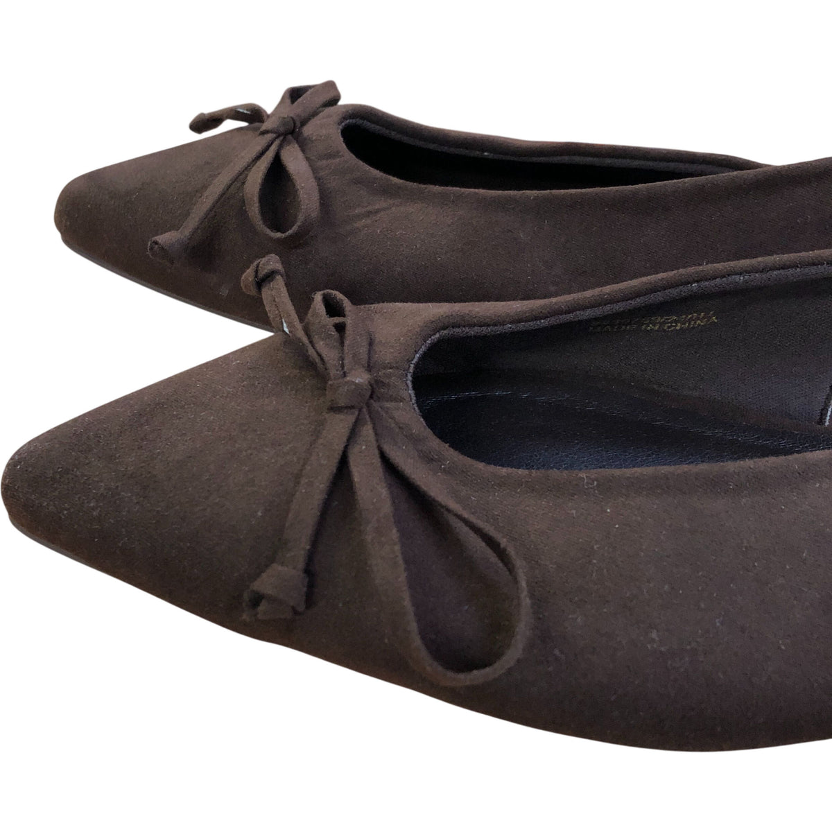 Brown Suede Slingback Flats With Bow Detail Size 7
