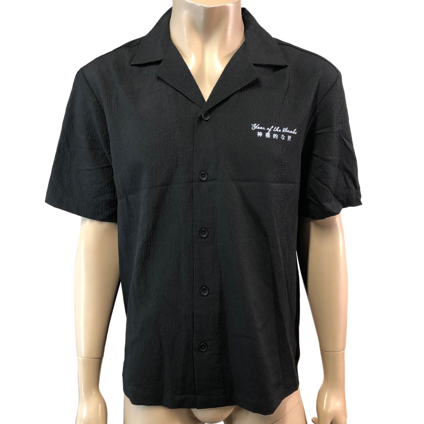 RIVER ISLAND Year Of The Snake Short Sleeve Shirt M Men's Black Embroidered