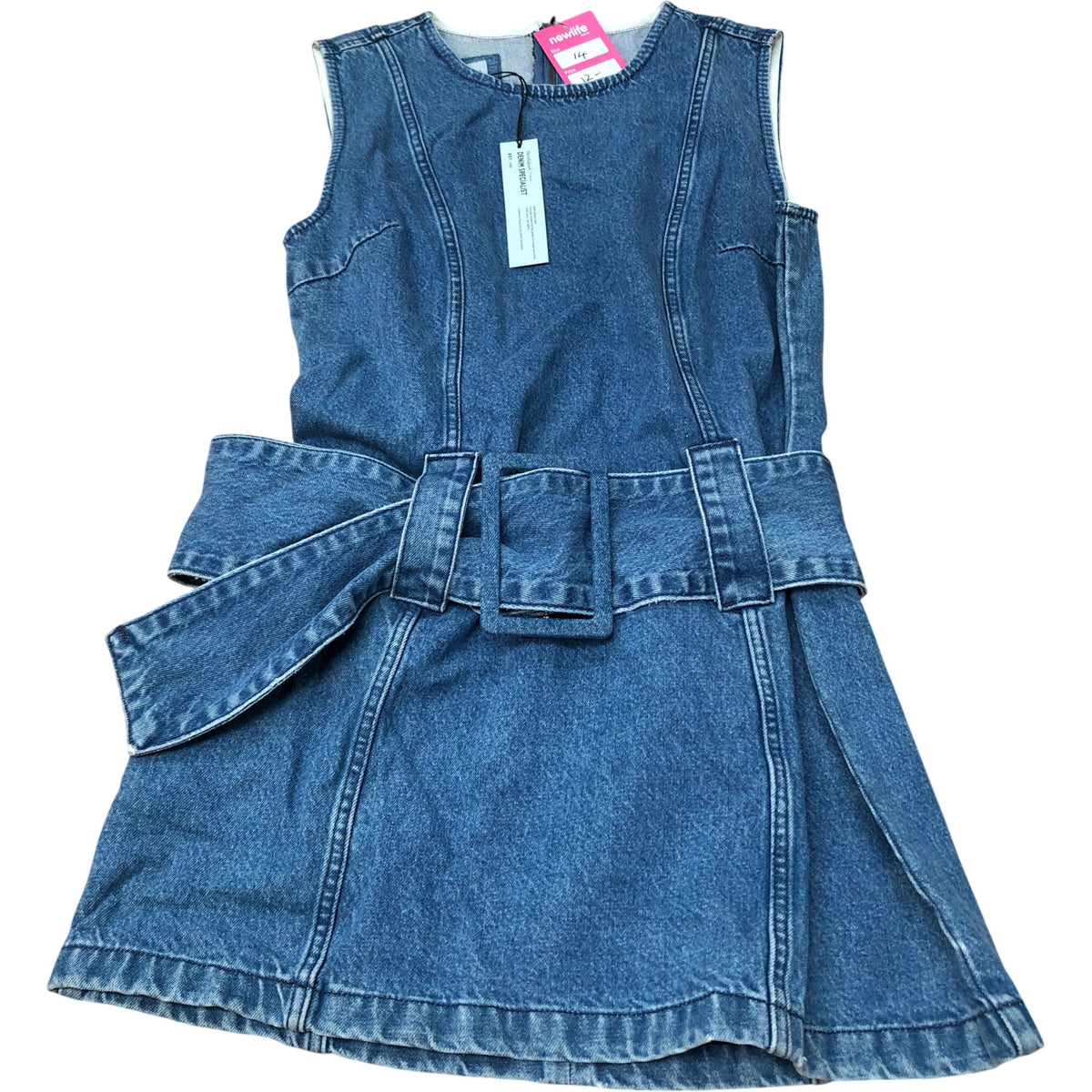River Island Denim Dress Size 14 Women's Sleeveless Fit and Flare Blue Casual