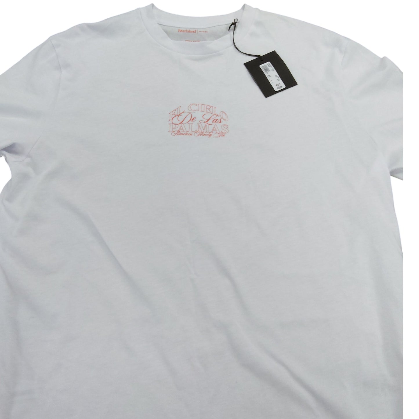 River Island El Cielo De Las Palmas T-Shirt XL Men's Regular Fit White