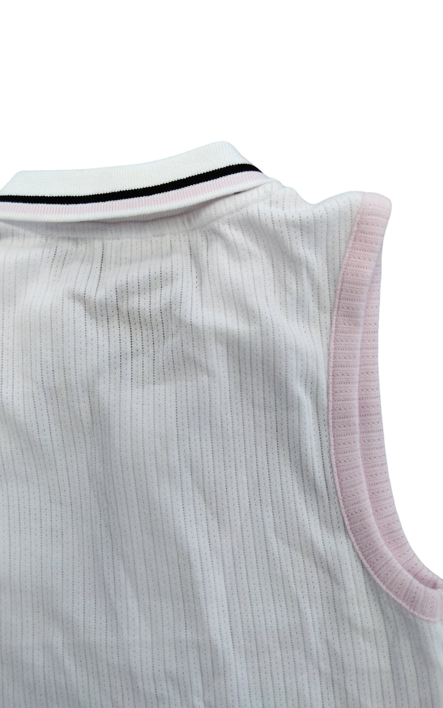 River Island Women's Golf Top Size 11 12 Short Sleeve Zip Collar White Pink