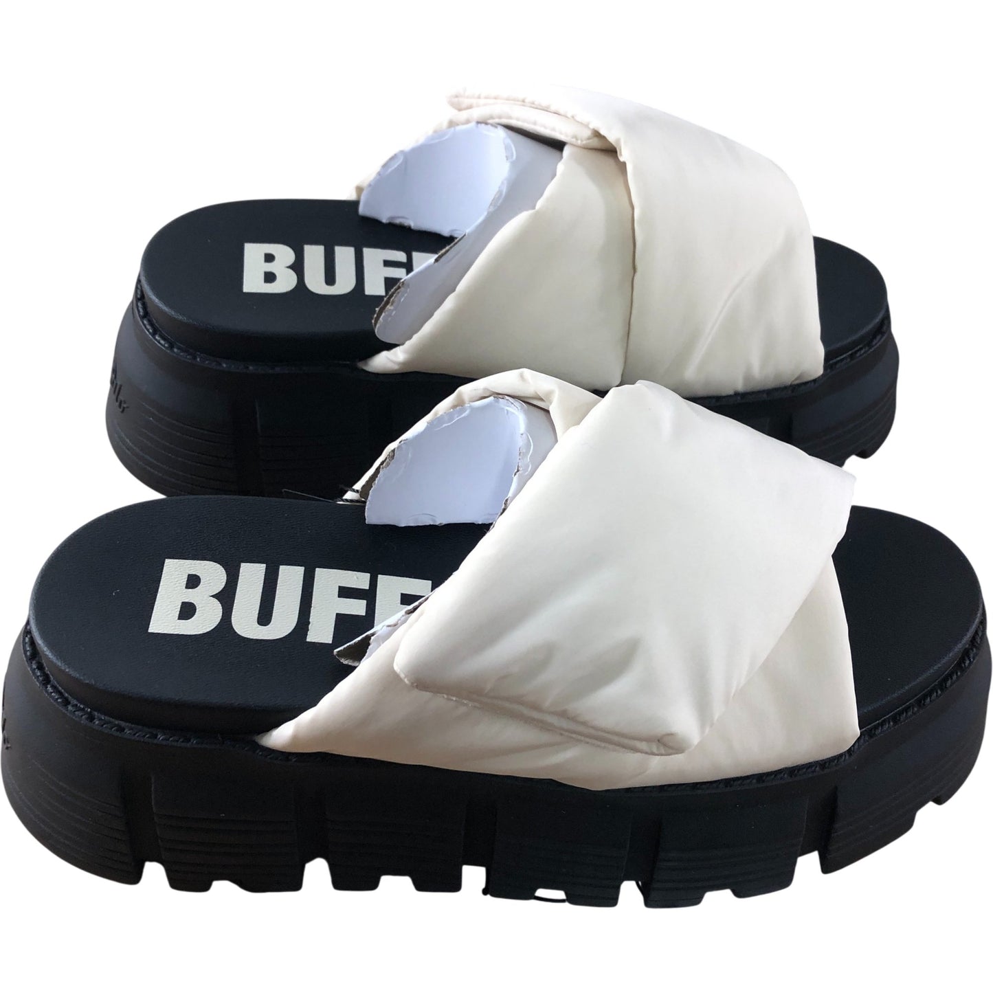 Buffalo Ava Velcross UK4 Women's Vegan Nylon Offwhite Slide Sandals